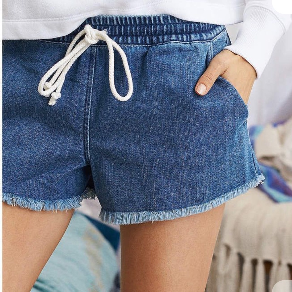 Aerie Blue Jean Shorts with Drawstring